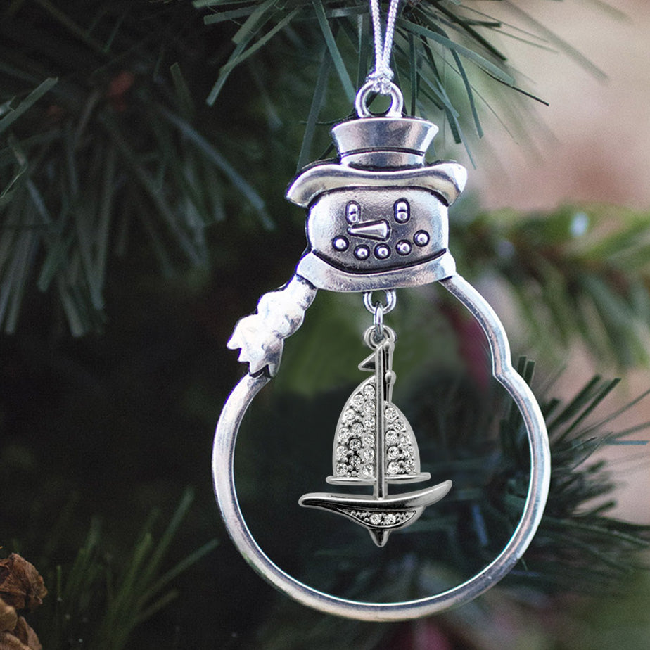 Silver Sailboat Charm Snowman Ornament