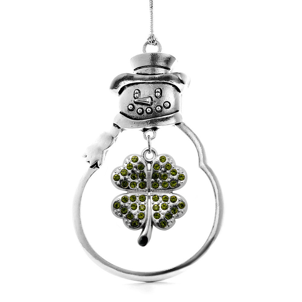 Silver Four Leaf Clover Charm Snowman Ornament