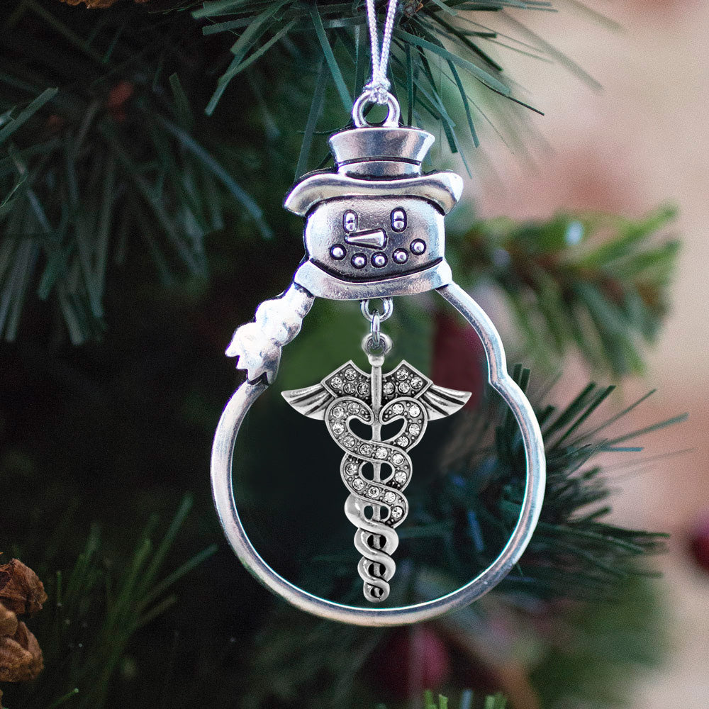 Silver Medical Symbol Charm Snowman Ornament