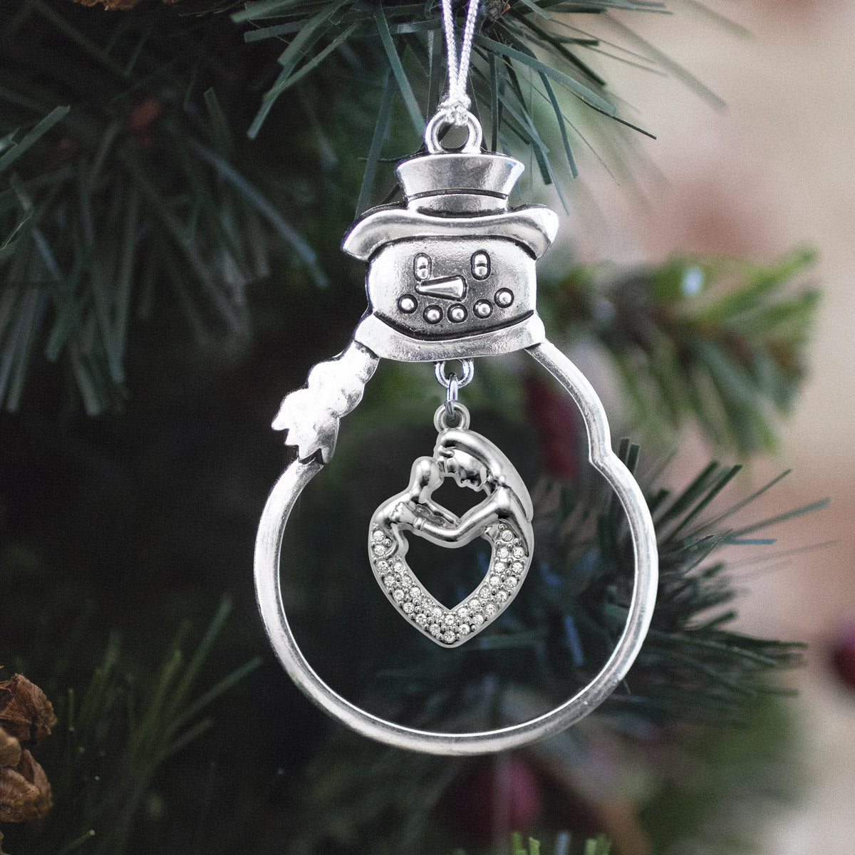 Silver Mother and Child Charm Snowman Ornament