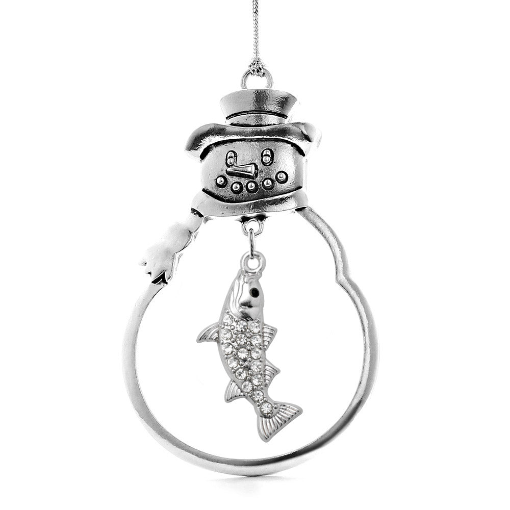 Silver Fish Charm Snowman Ornament