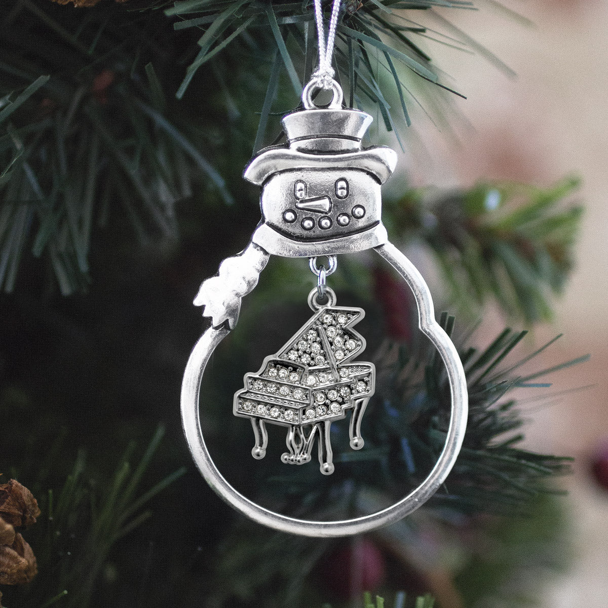 Silver Piano Charm Snowman Ornament
