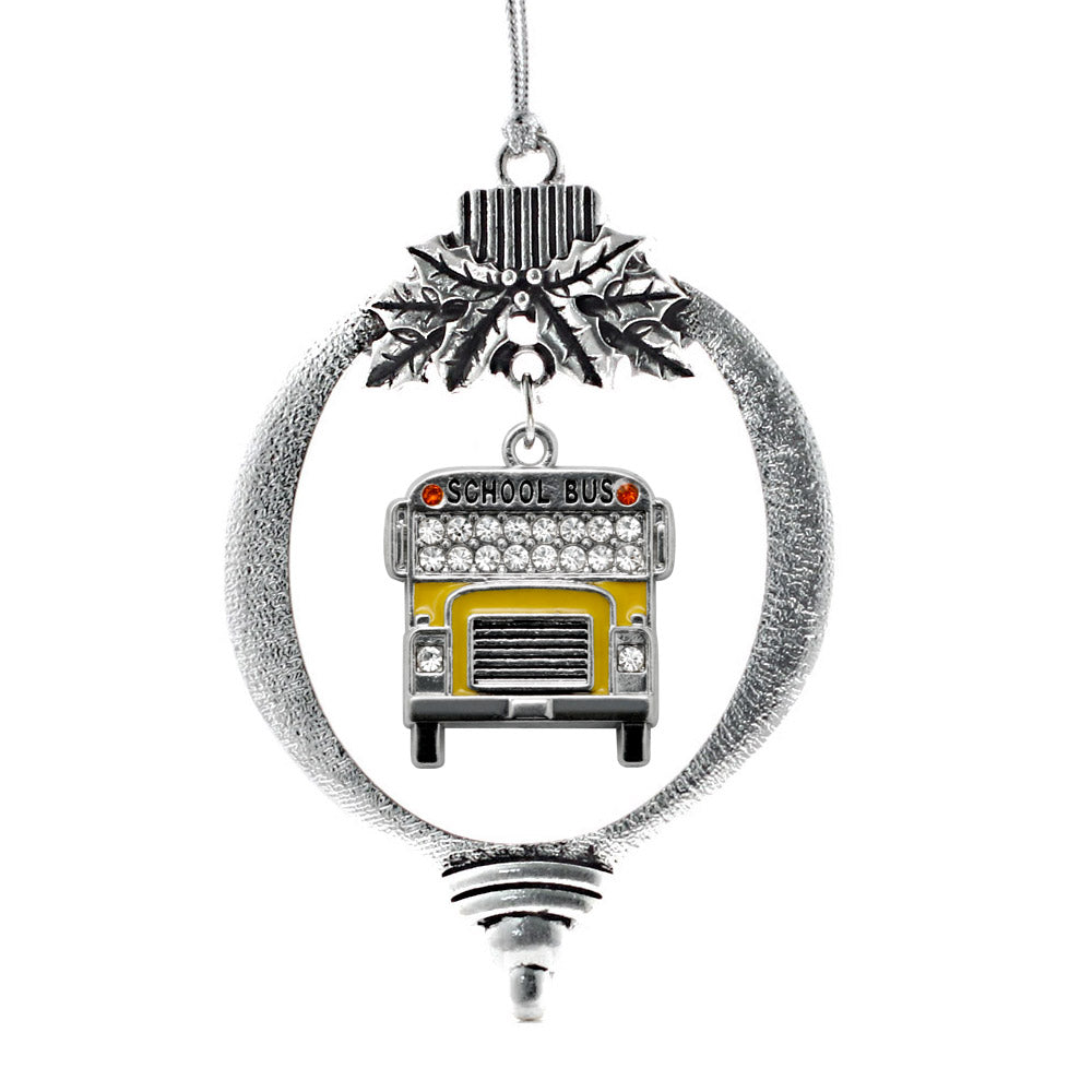 Silver School Bus Charm Holiday Ornament