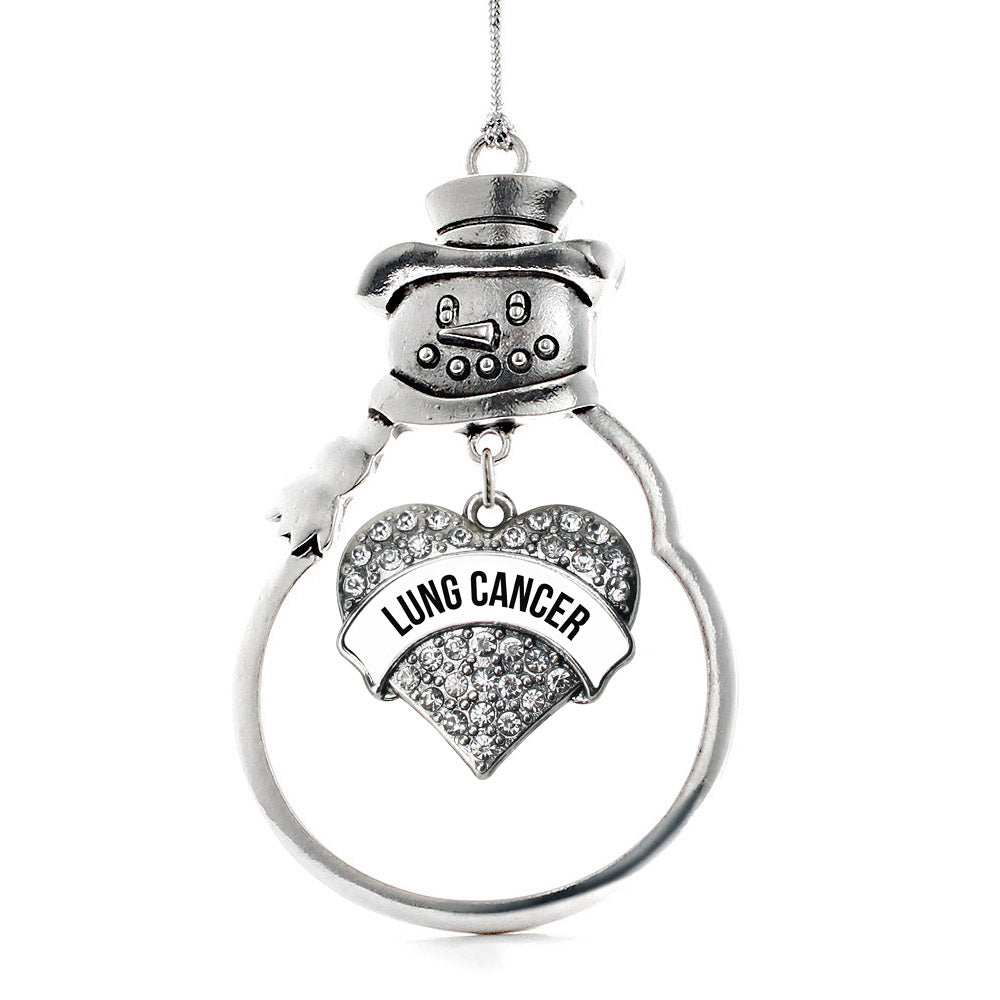 Silver Lung Cancer Awareness Pave Heart Charm Snowman Ornament