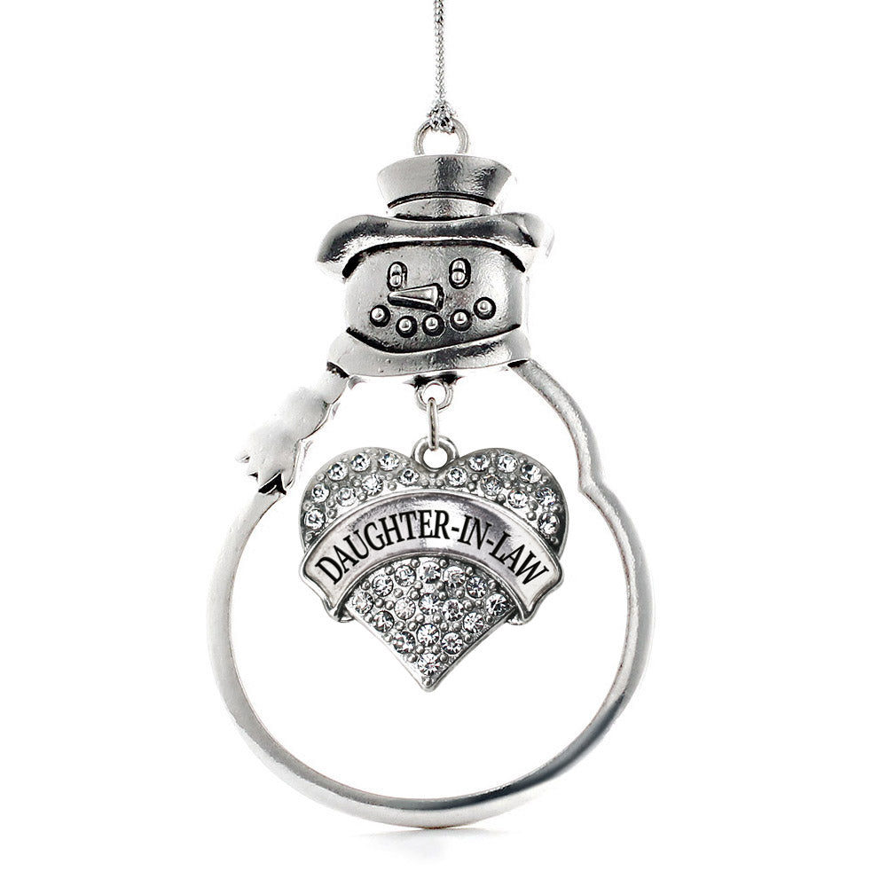 Silver Daughter-In-Law Pave Heart Charm Snowman Ornament