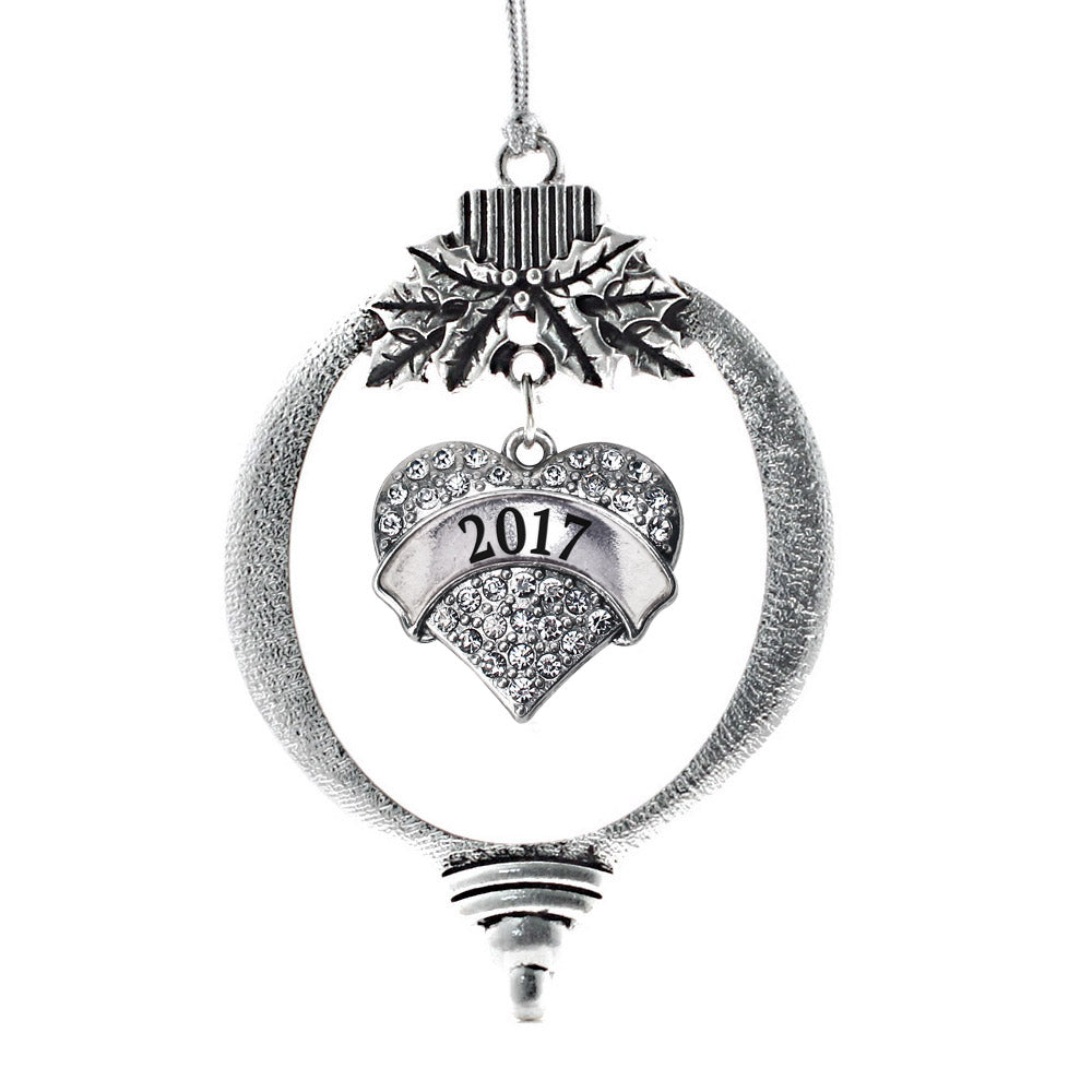 Silver 2017 Pave Heart Charm Holiday Ornament