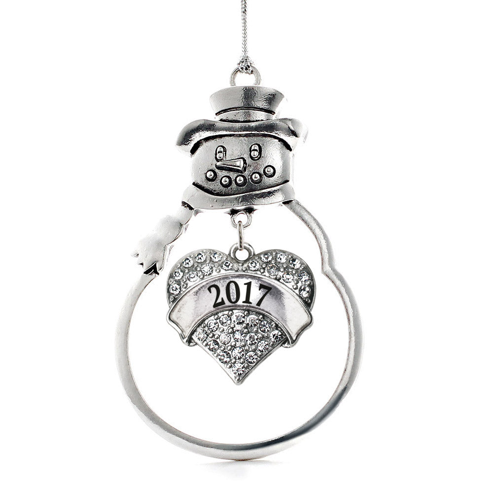 Silver 2017 Pave Heart Charm Snowman Ornament