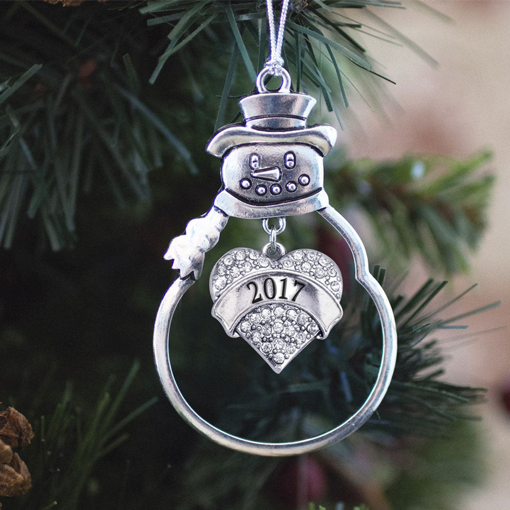 Silver 2017 Pave Heart Charm Snowman Ornament