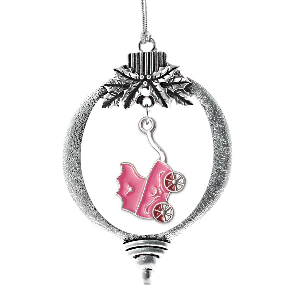 Silver Pink Stroller Charm Holiday Ornament