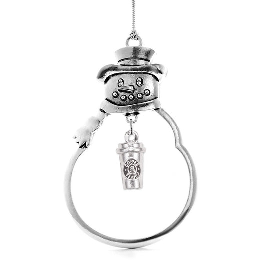 Silver Coffee Travel Mug Charm Snowman Ornament