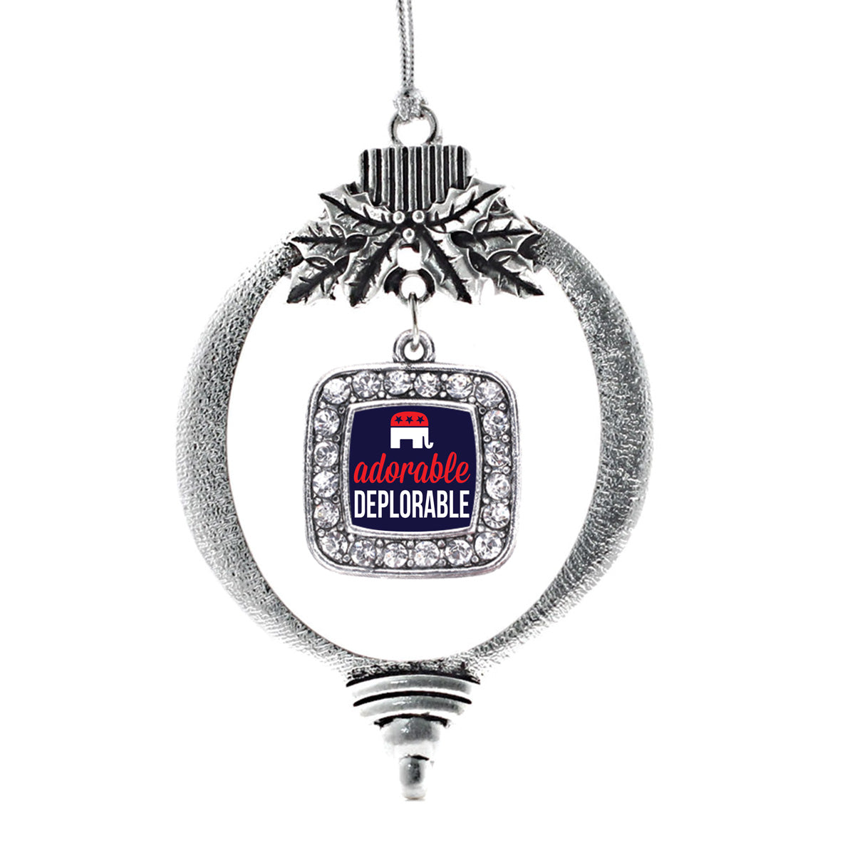 Silver Adorable Deplorable Square Charm Holiday Ornament