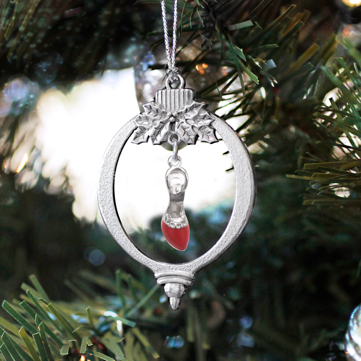 Silver Red Heel Shoe Charm Holiday Ornament