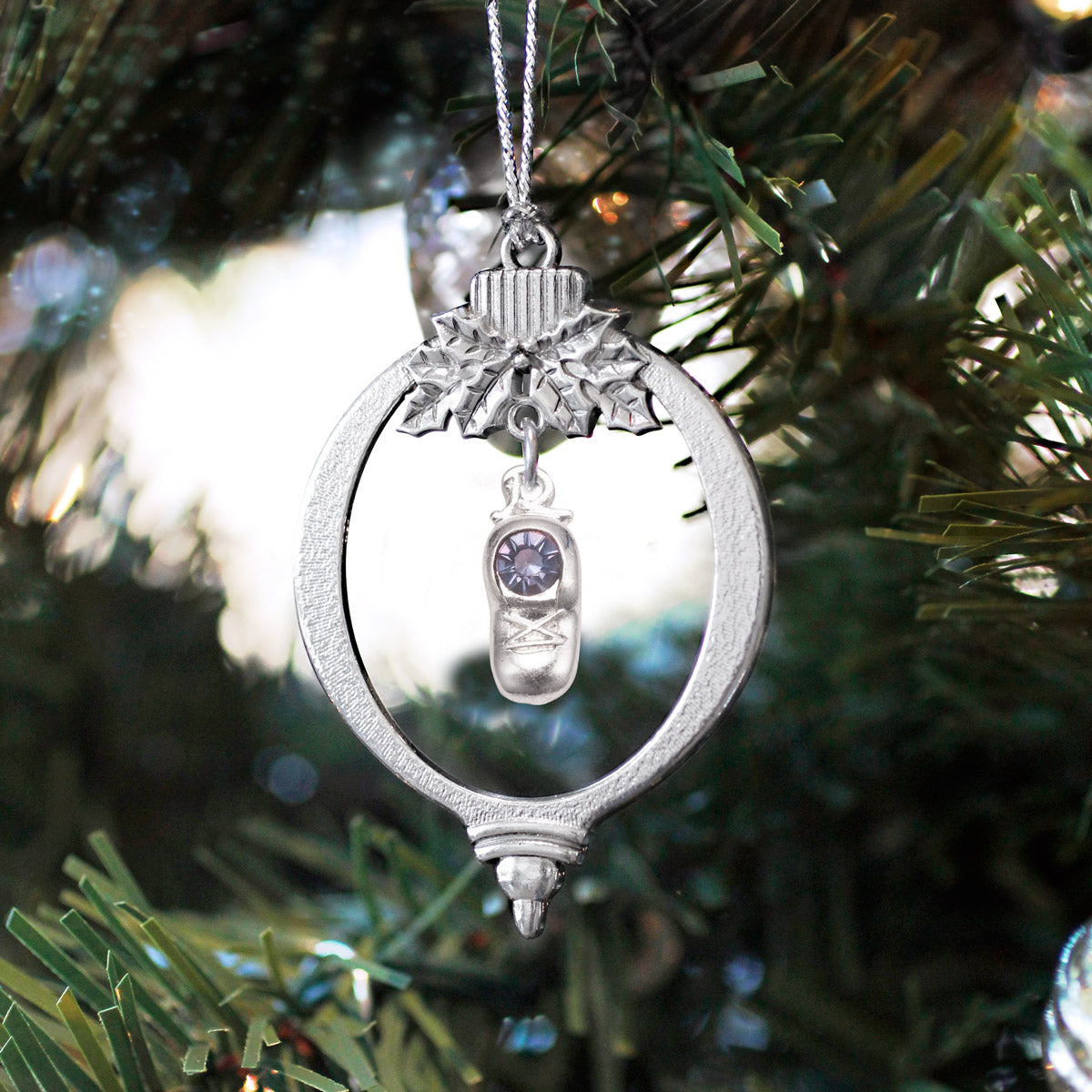 Silver Baby Shoe Charm Holiday Ornament