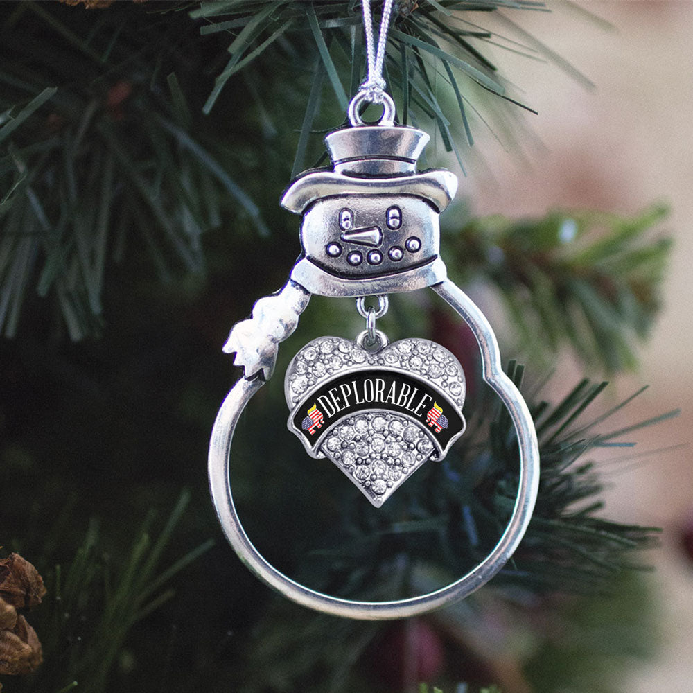 Silver Deplorable Pave Heart Charm Snowman Ornament