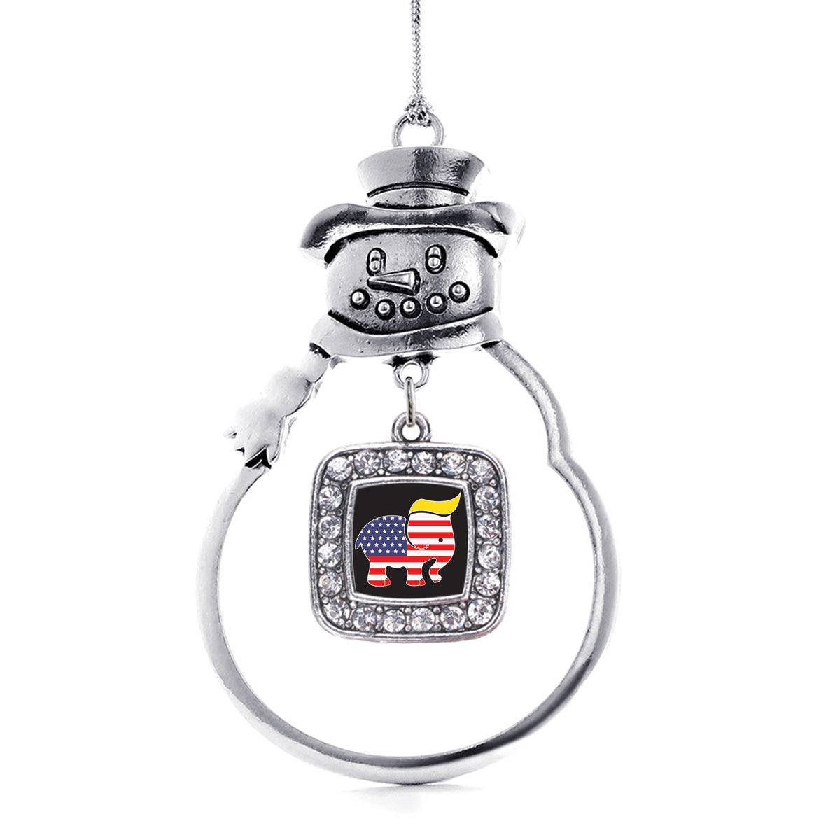 Silver Trumpican Party Logo Square Charm Snowman Ornament