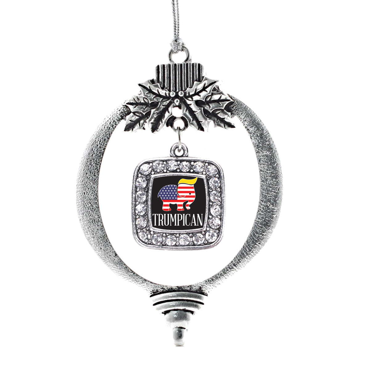 Silver Trumpican Square Charm Holiday Ornament