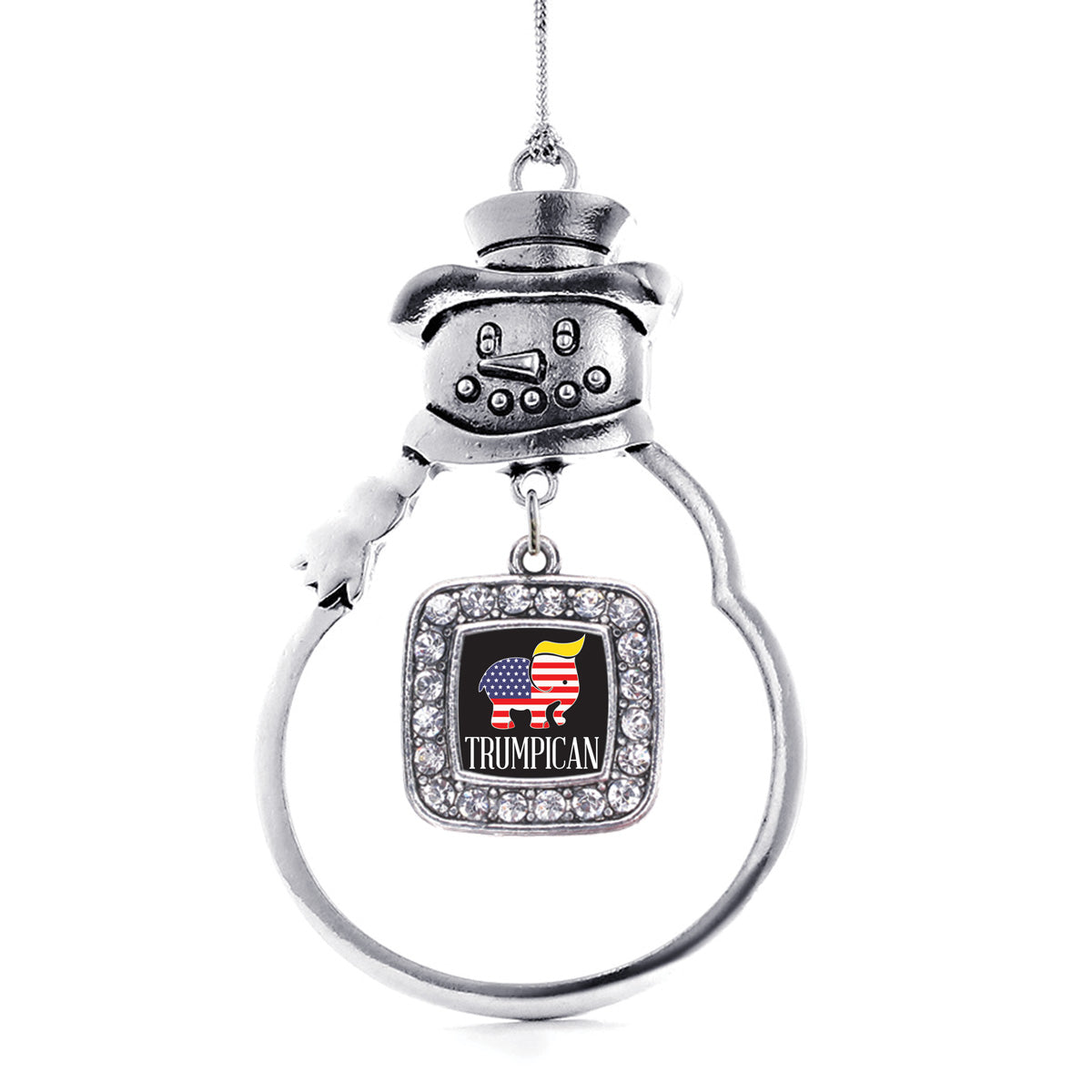 Silver Trumpican Square Charm Snowman Ornament