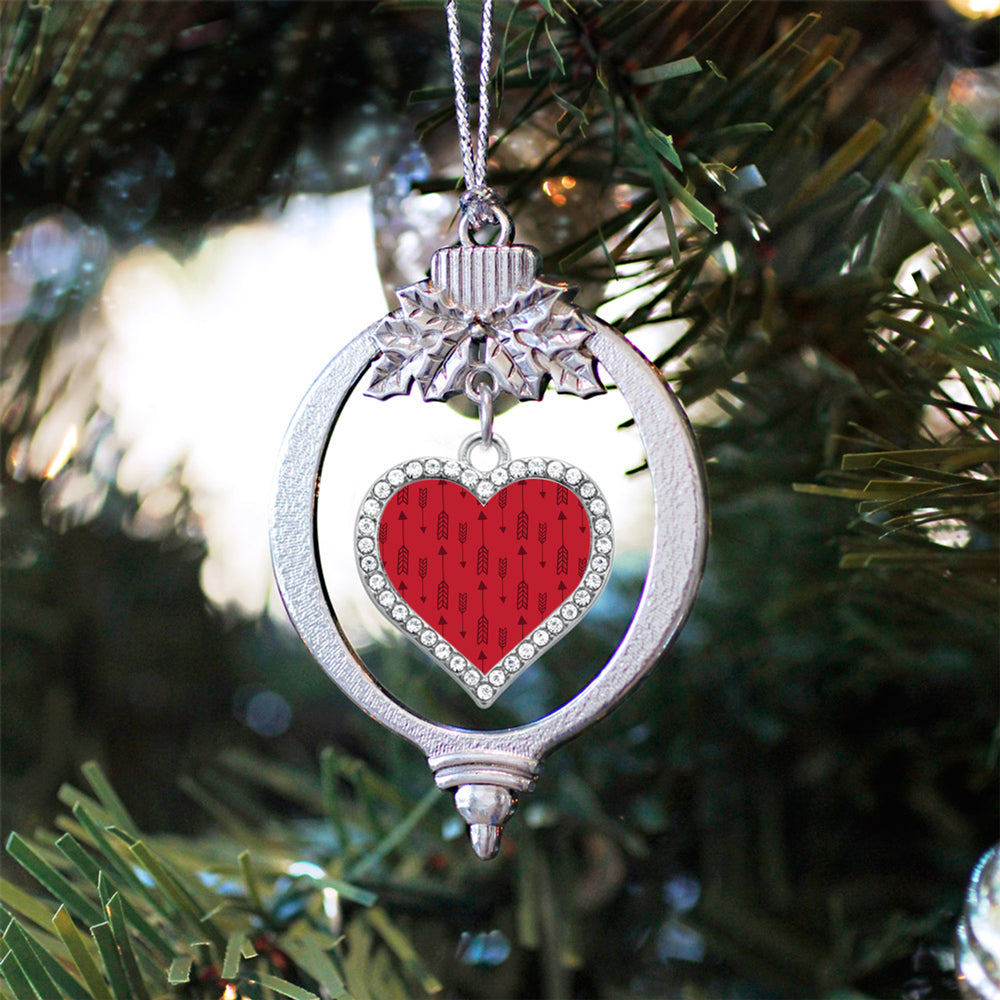 Silver Arrow Pattern - Red Open Heart Charm Holiday Ornament