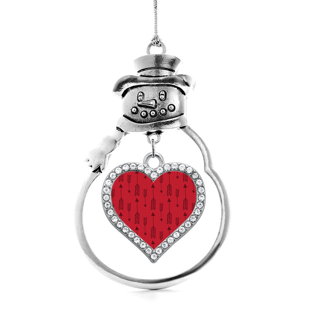 Silver Arrow Pattern - Red Open Heart Charm Snowman Ornament
