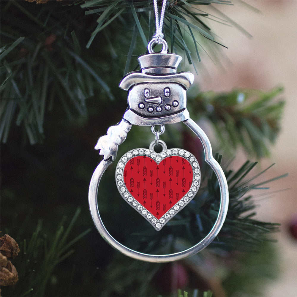 Silver Arrow Pattern - Red Open Heart Charm Snowman Ornament