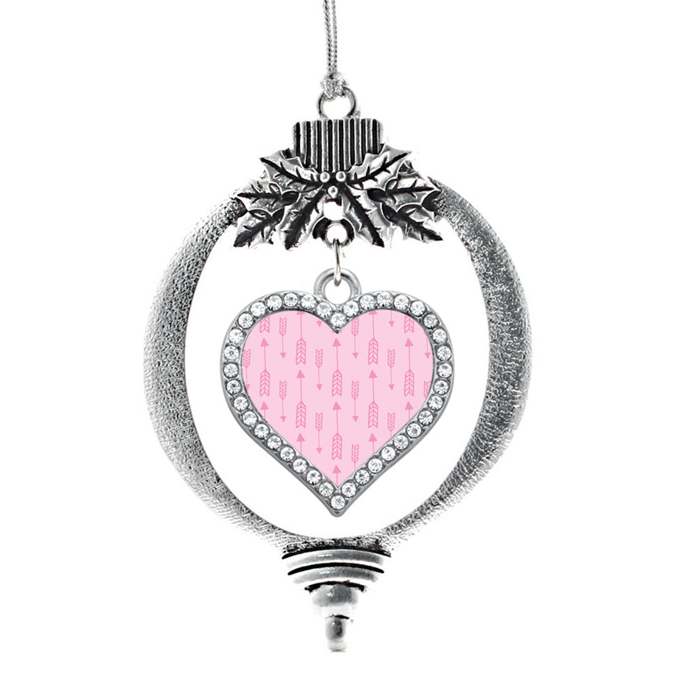 Silver Arrow Pattern Pink Open Heart Charm Holiday Ornament