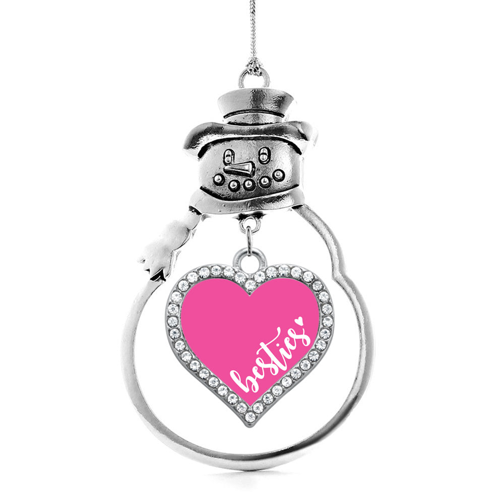 Silver Besties - Pink Open Heart Charm Snowman Ornament