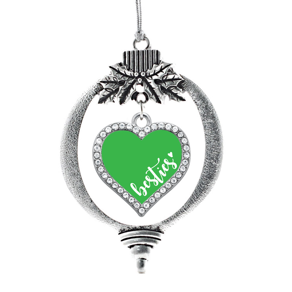 Silver Besties - Green Open Heart Charm Holiday Ornament
