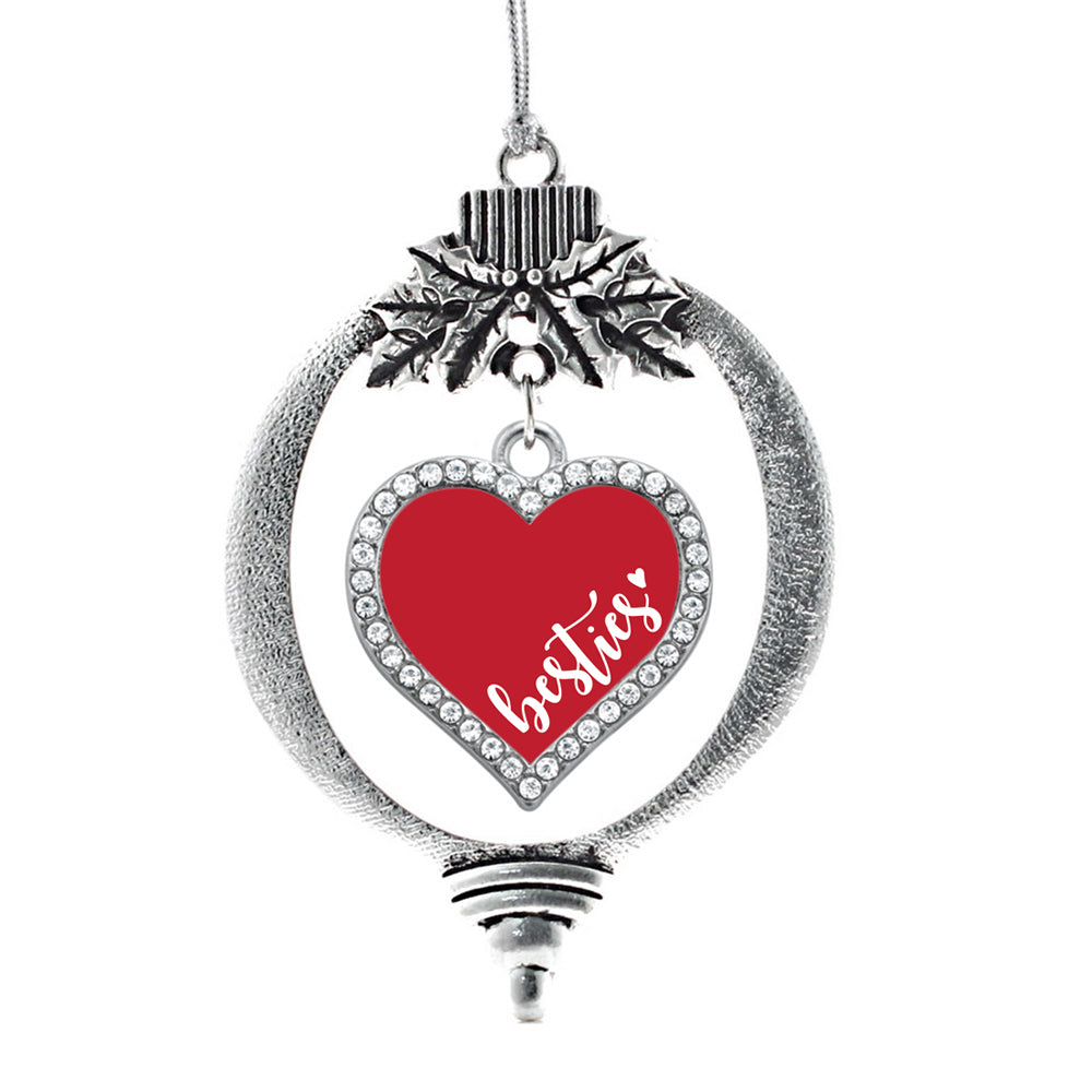 Silver Besties - Red Open Heart Charm Holiday Ornament