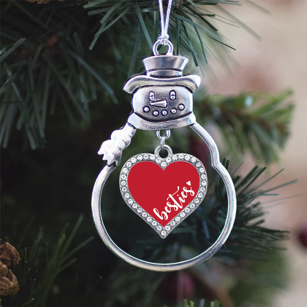 Silver Besties - Red Open Heart Charm Snowman Ornament