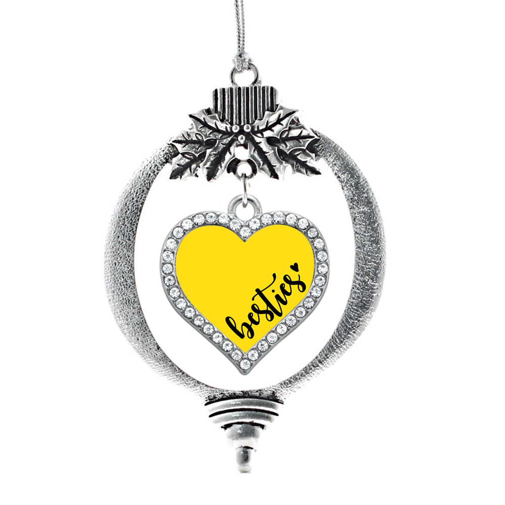 Silver Besties - Yellow Open Heart Charm Holiday Ornament