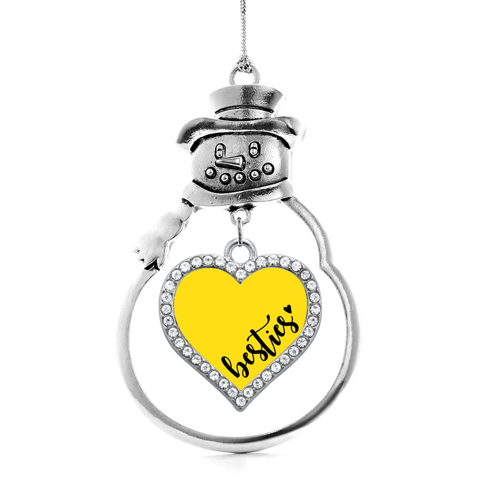 Silver Besties - Yellow Open Heart Charm Snowman Ornament