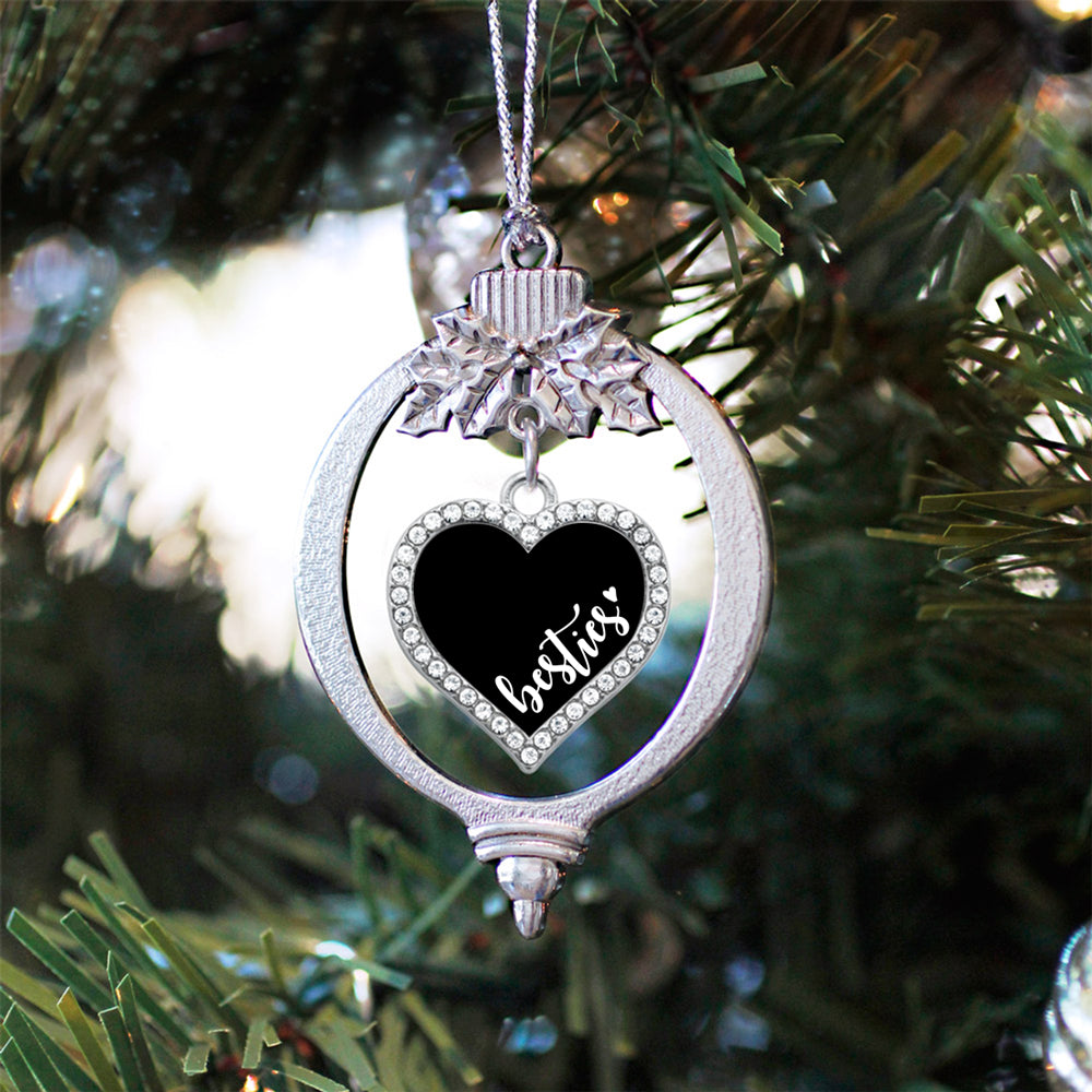 Silver Besties - Black Open Heart Charm Holiday Ornament
