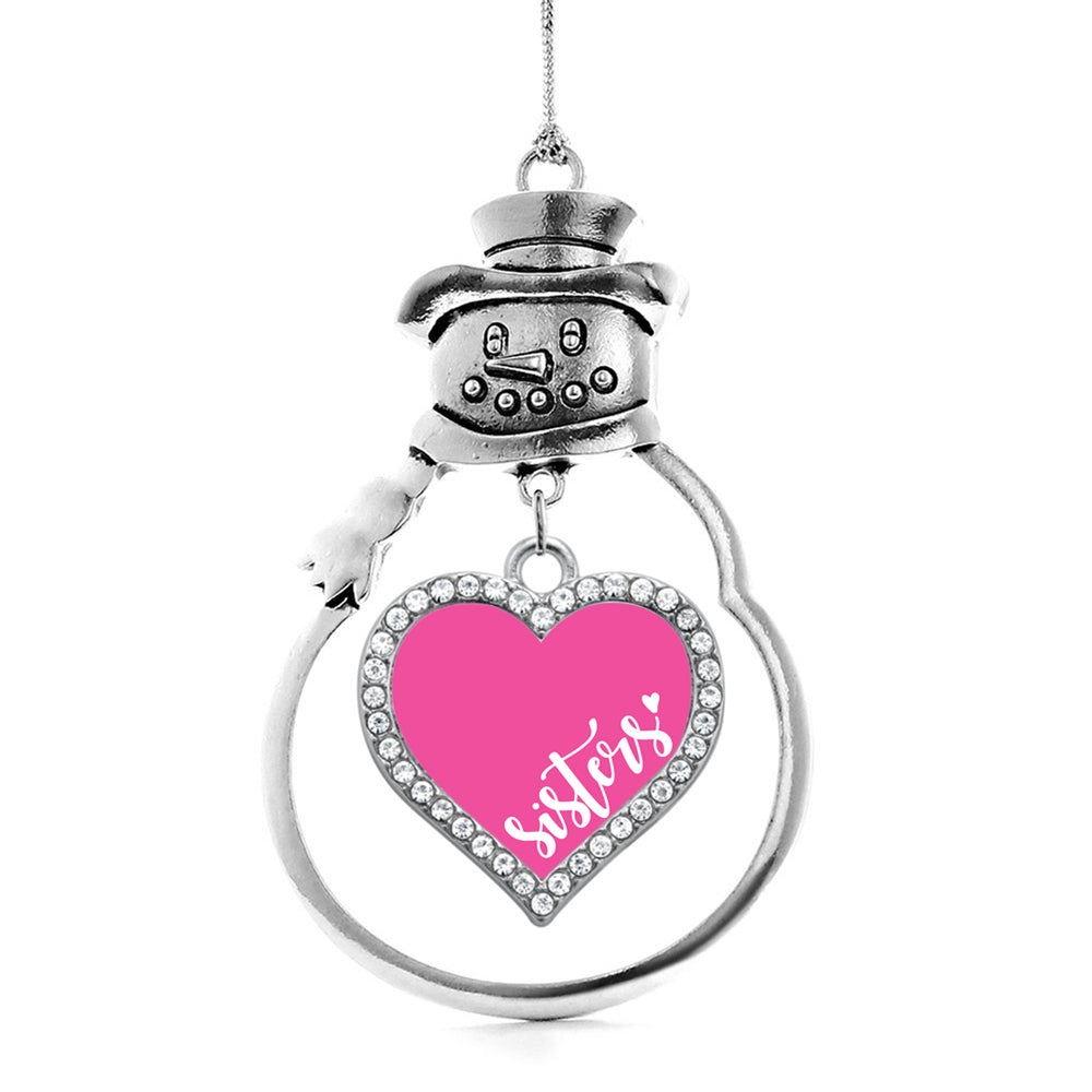 Silver Sisters - Pink Open Heart Charm Snowman Ornament