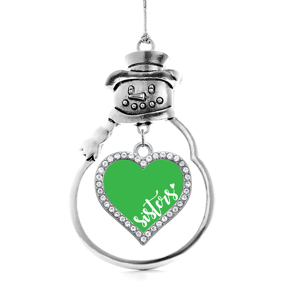 Silver Sisters - Green Open Heart Charm Snowman Ornament