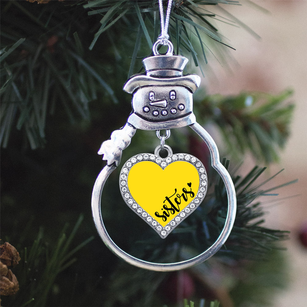 Silver Sisters - Yellow Open Heart Charm Snowman Ornament