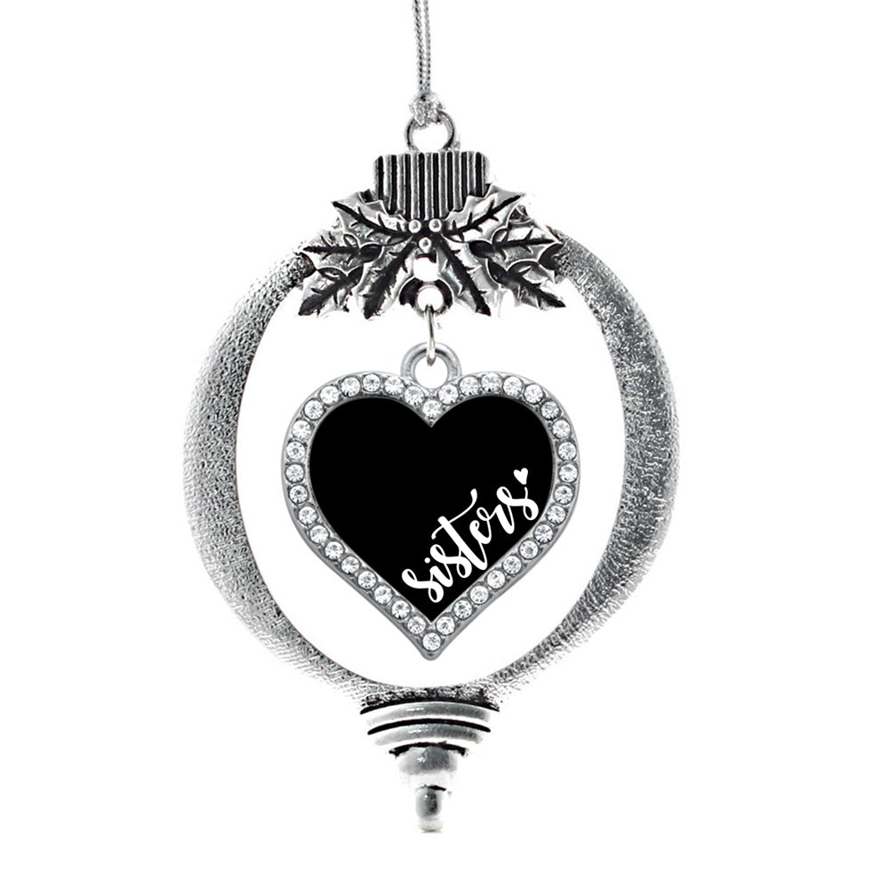 Silver Sisters - Black and White Open Heart Charm Holiday Ornament