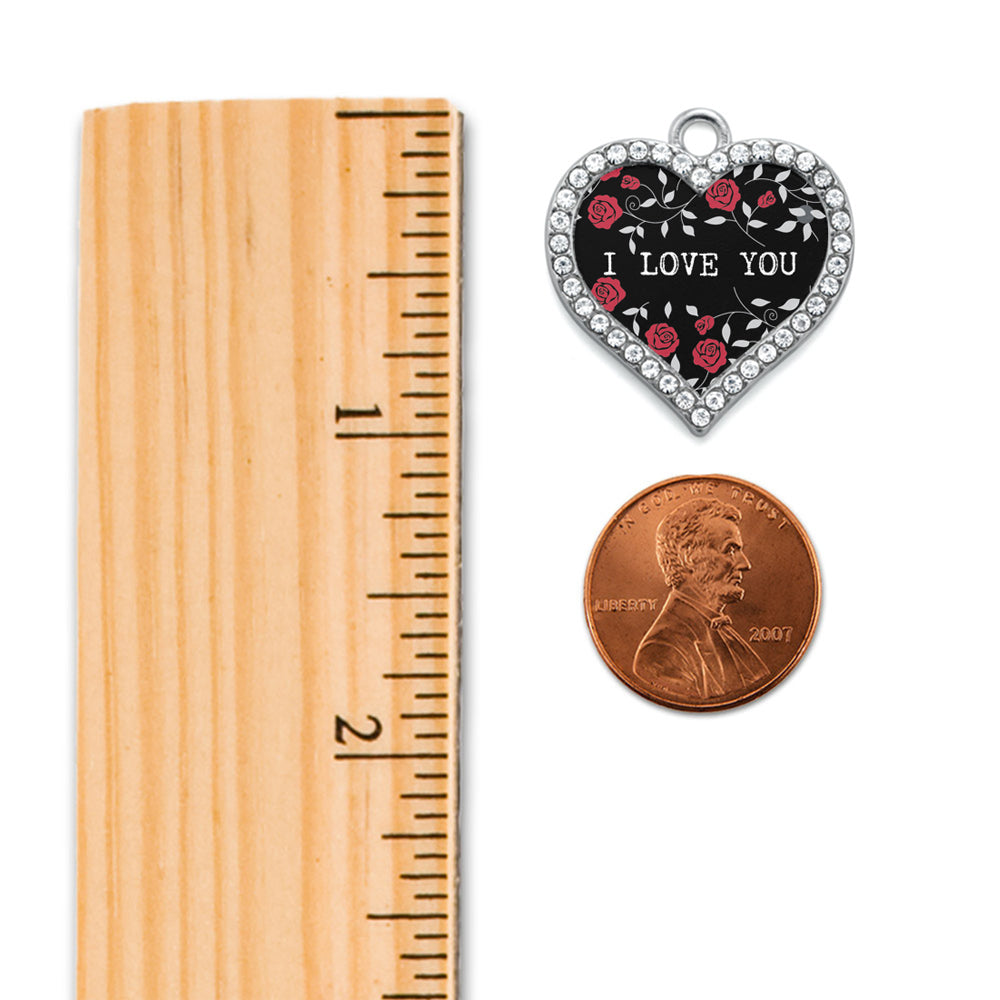 Silver Rose Pattern - I LOVE YOU Open Heart Charm Holiday Ornament