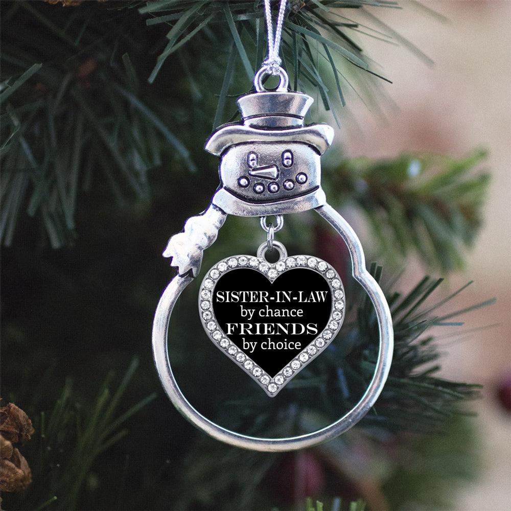 Silver Sister-in-law by Chance, Friends by Choice Open Heart Charm Snowman Ornament