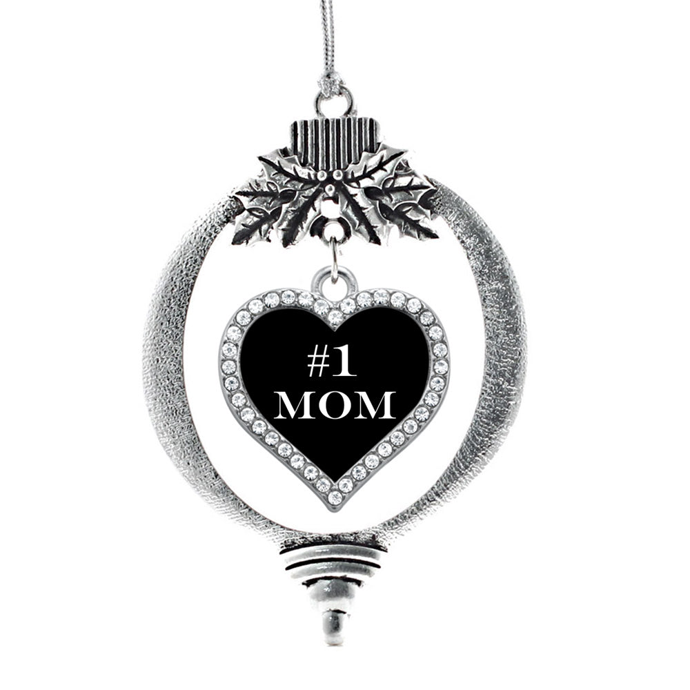 Silver #1 Mom Open Heart Charm Holiday Ornament