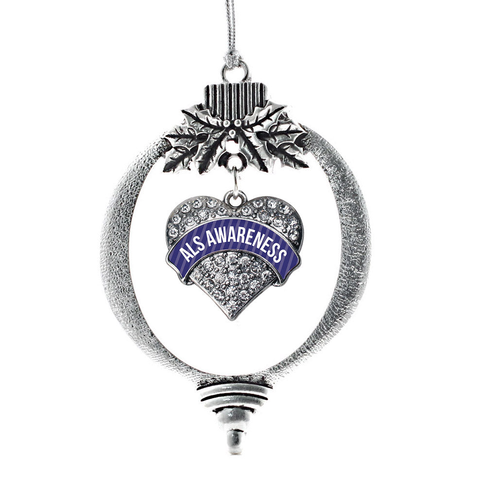 Silver ALS Awareness Pave Heart Charm Holiday Ornament