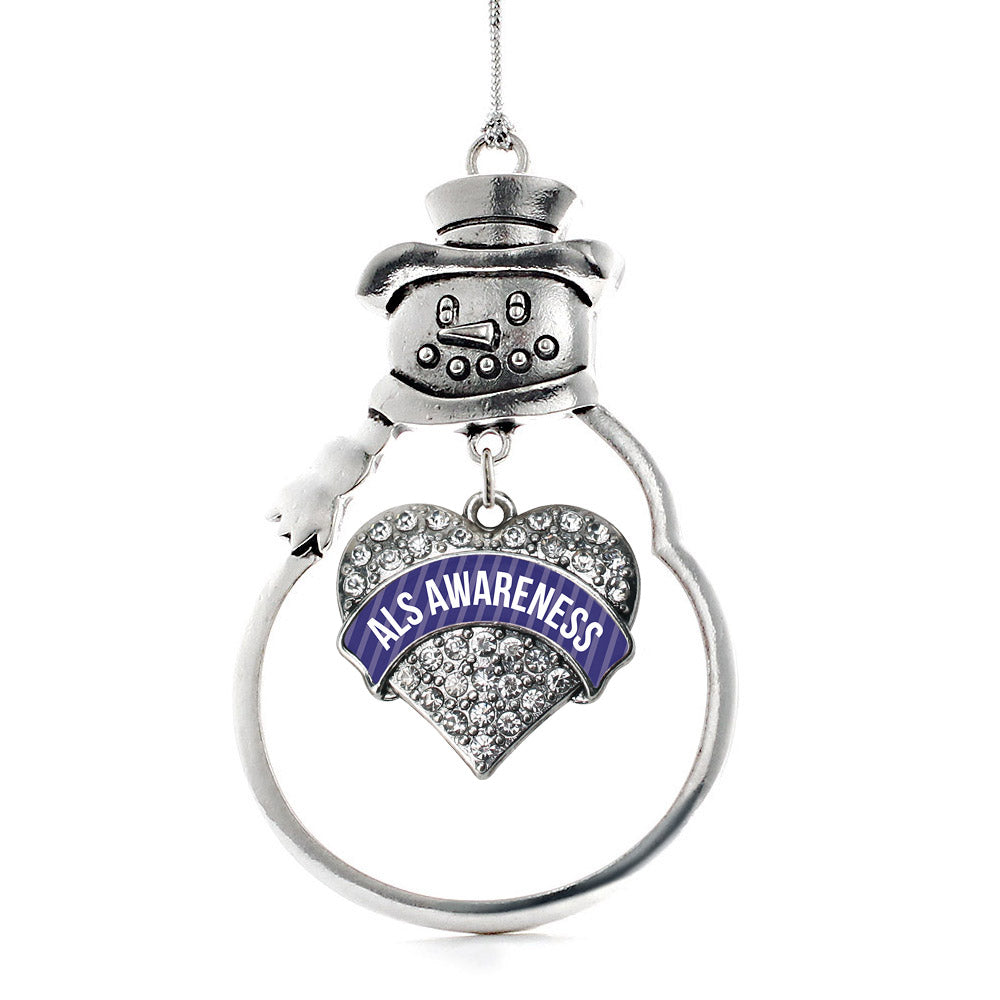 Silver ALS Awareness Pave Heart Charm Snowman Ornament