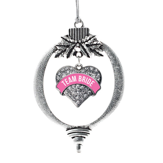 Silver Team Bride Pave Heart Charm Holiday Ornament