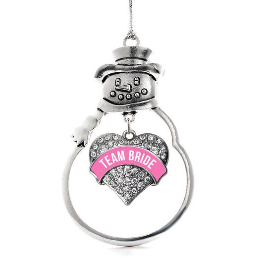 Silver Team Bride Pave Heart Charm Snowman Ornament