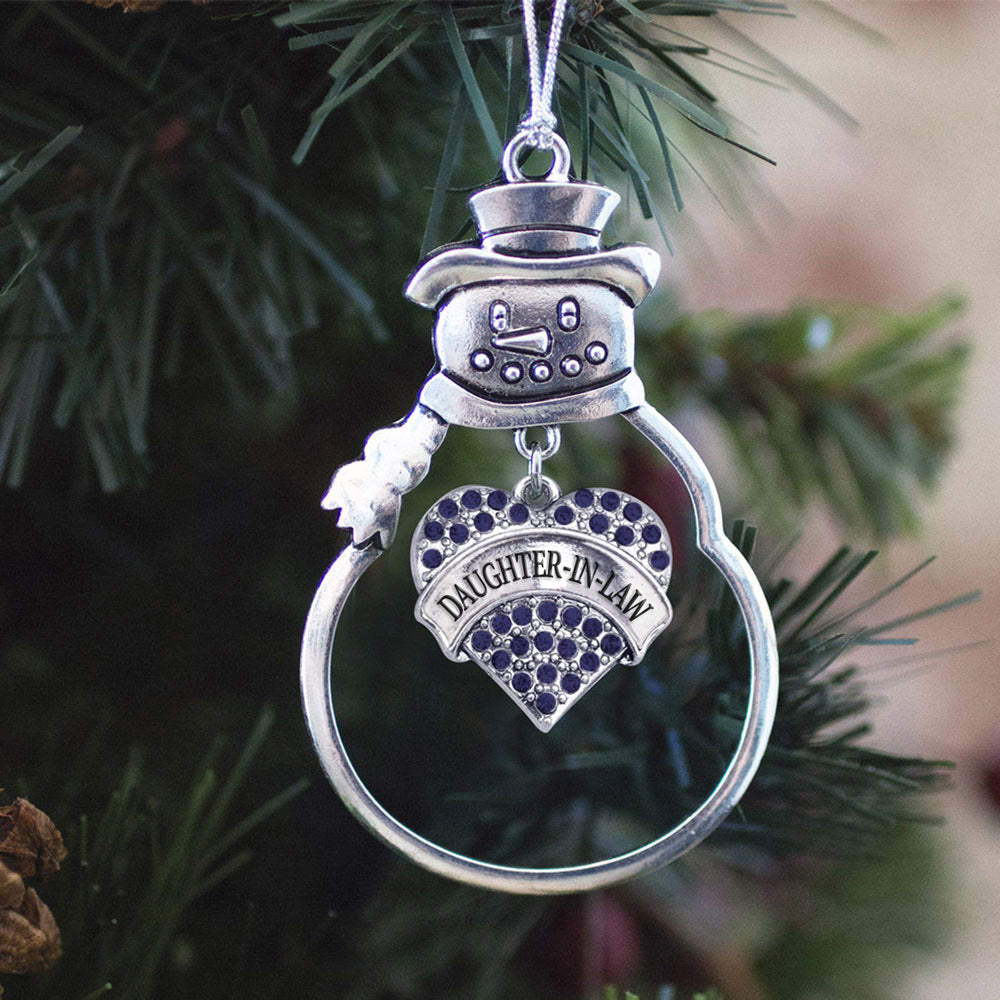 Silver Daughter-In-Law Blue Pave Heart Charm Snowman Ornament