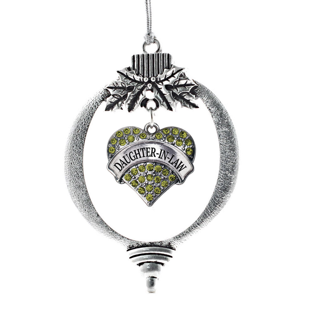 Silver Daughter-In-Law Green Pave Heart Charm Holiday Ornament