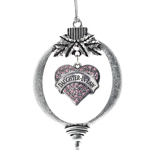 Silver Daughter-in-Law Pink Pave Heart Charm Holiday Ornament