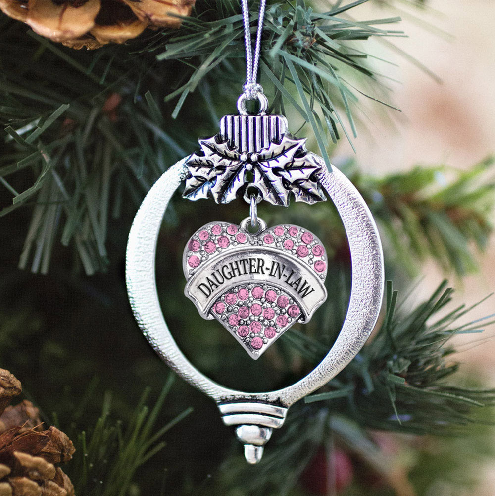 Silver Daughter-in-Law Pink Pave Heart Charm Holiday Ornament