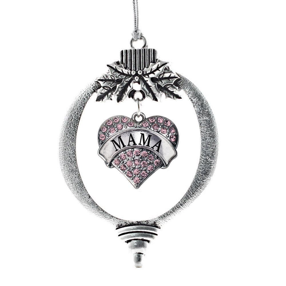 Silver Mama Pink Pave Heart Charm Holiday Ornament