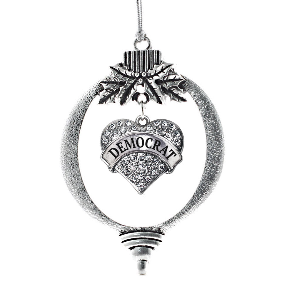 Silver Democrat Pave Heart Charm Holiday Ornament