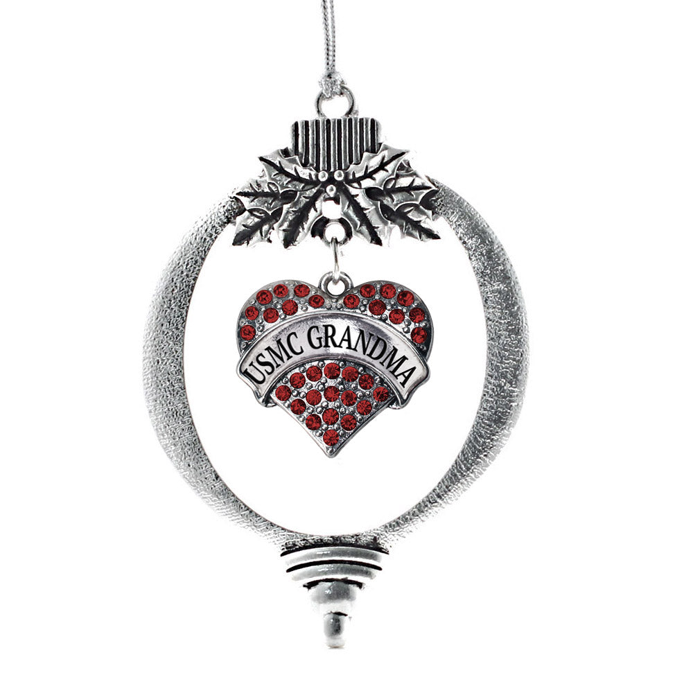 Silver Marines Grandma Red Pave Heart Charm Holiday Ornament